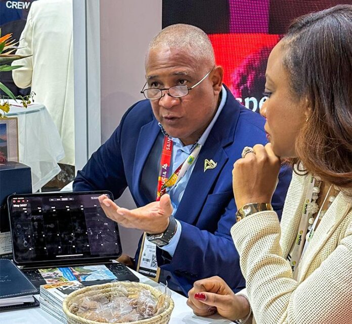 Dr. Ernest Hilaire, Saint Lucia Minister of Tourism, with Dona Regis-Prosper, CTO Secretary-General and CEO, at WTM Latin America in São Paulo, Brazil last week.